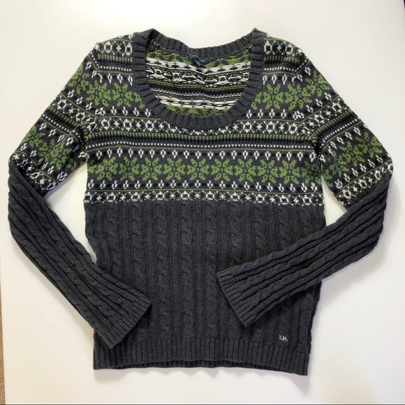 Tommy Hilfiger Gray and Green Scoop Neck Sweater - Picture 1 of 8